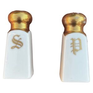 Vintage Porcelain Gold Salt & Pepper Shakers Old English